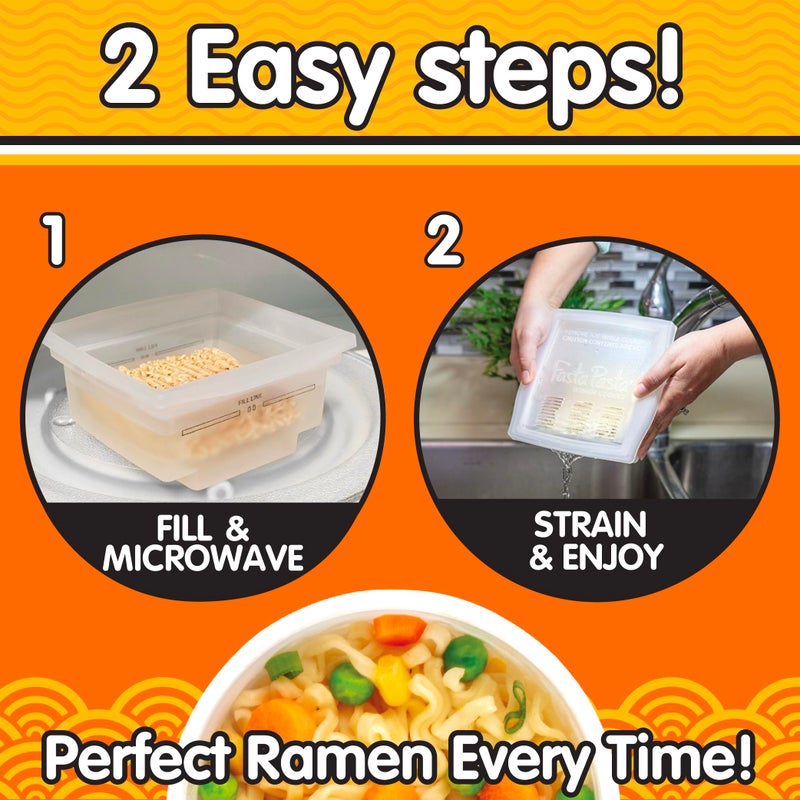 Fasta Pasta The Original Fasta Pasta Microwave Ramen Cooker w Lid and Built-in Strainer- No More Messes  Waiting for Water to Boil or Sticky Noodles- Perfect Al Dente Pasta Every time- Patented  It Really Works - Image 3